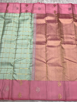 Load image into Gallery viewer, Classic Pastel Sea Green &amp; Baby Pink 2gm Zari Kanchipuram Handloom Silk Saree SS25928
