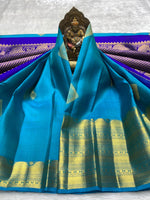 Load image into Gallery viewer, Classic Azure Blue &amp; Royal Blue 2gm Zari Bridal Elegance Kanchipuram Handloom Silk Saree SS27351
