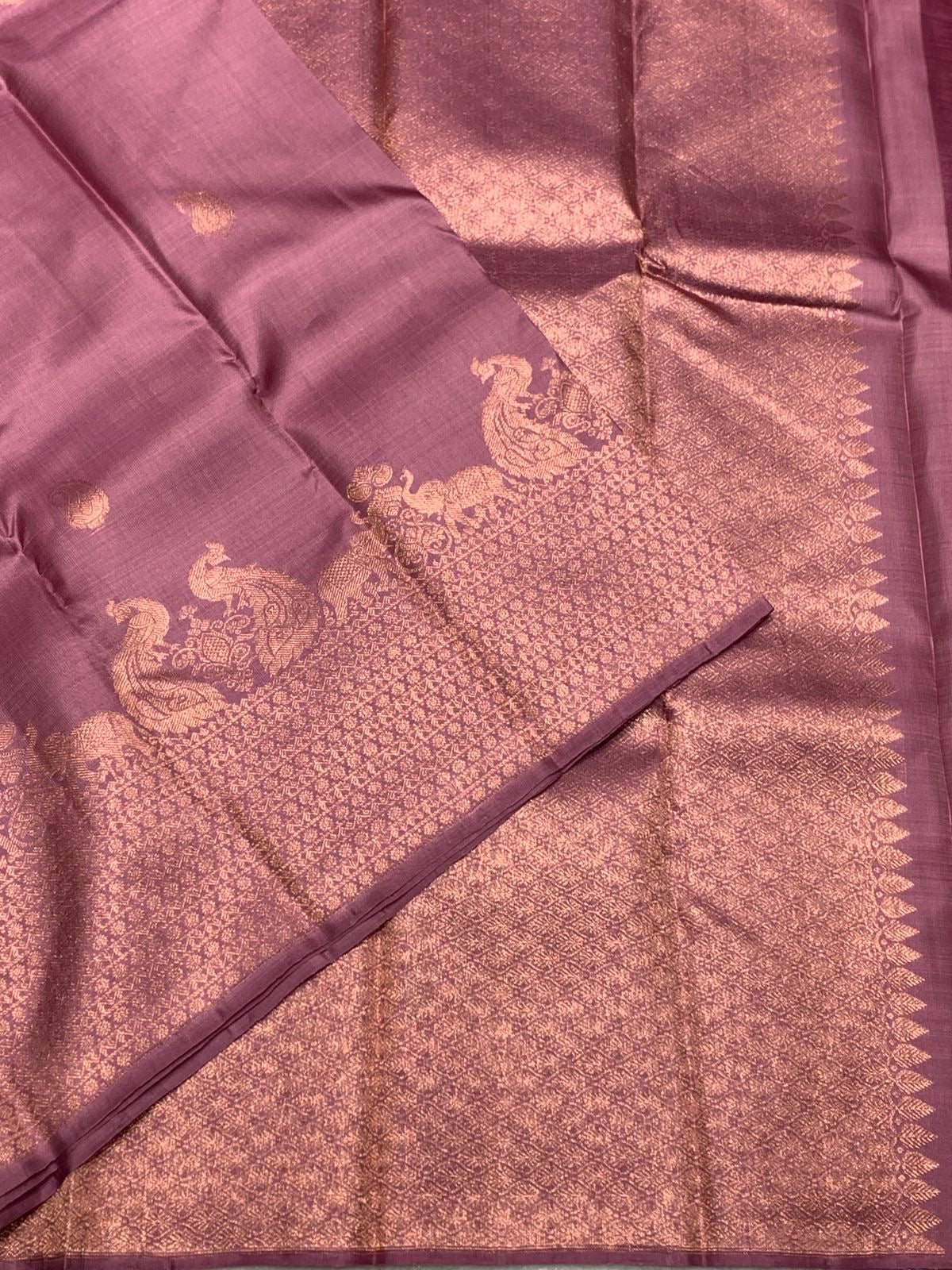 Classic Mauve Cocoa 2gm Zari Elegance Kanchipuram Handloom Silk Saree SS25441