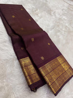 Load image into Gallery viewer, Classic Chocolate Brown 2gm Zari Vaira Oosi Checks Elegance Kanchipuram Handloom Silk Saree SS27172
