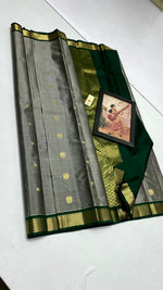 Load image into Gallery viewer, Classic Cement Grey &amp; Bottle Green Korvai Elegance Kanchipuram Handloom Silk Saree SS27119
