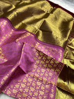 Load image into Gallery viewer, Classic Creamy Pink &amp; Mahogany Red 2gm Zari Kanchipuram Handloom Silk Saree SS26003

