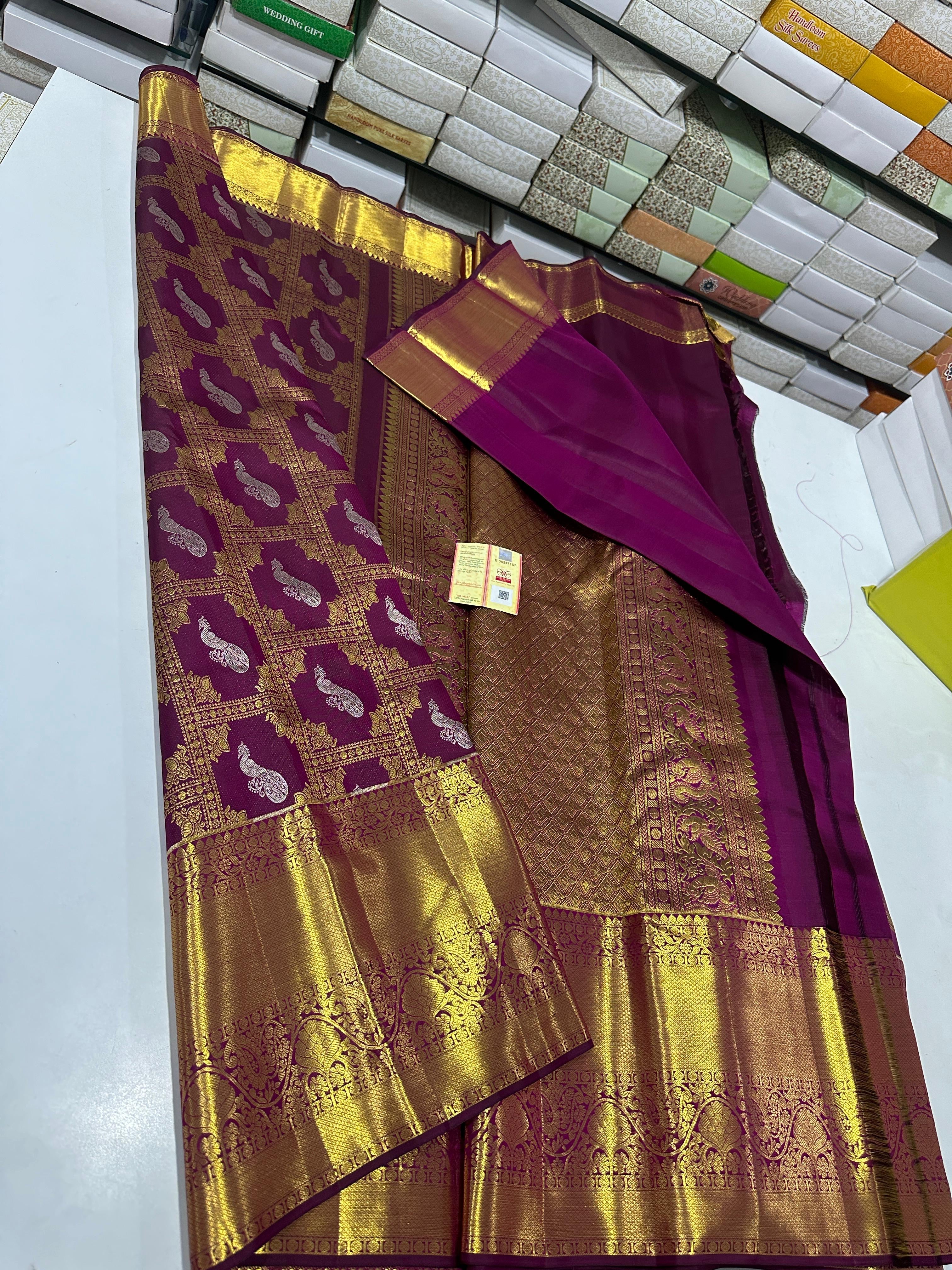 Classic Sangria Red Wine Bridal Elegance Kanchipuram Handloom Silk Saree SS23519