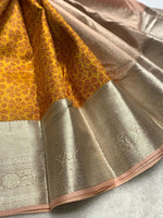 Load image into Gallery viewer, Classic Mustard &amp; Pink 2gm Zari Elegance Kanchipuram Handloom Silk Saree SS24788
