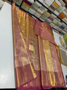 Classic Pastel Rose Brocade Bridal Elegance Kanchipuram Tissue Handloom Silk Saree SS23720