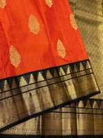 Load image into Gallery viewer, Classic Brick Orange &amp; Charcoal Black 2gm Zari Elegance Kanchipuram Handloom Silk Saree SS24604
