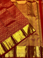 Load image into Gallery viewer, Classic Vermillion Red 2gm Zari Bridal Elegance Kanchipuram Handloom Silk Saree SS22875
