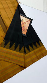 Load image into Gallery viewer, Classic Charcoal Black &amp; Dijon Mustard Korvai Temple Kanchipuram Handloom Silk Saree SS25918
