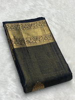 Load image into Gallery viewer, Classic Slate Black 2gm Zari Elegance Kanchipuram Handloom Silk Saree SS27494
