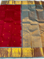 Load image into Gallery viewer, Classic Vintage Maroon &amp; Ash Blue 2gm Zari Elegance Kanchipuram Handloom Silk Saree SS27907

