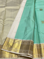 Load image into Gallery viewer, Classic Sea Green &amp; Offwhite 2gm Zari Vintage Elegance Kanchipuram Handloom Silk Saree SS27892
