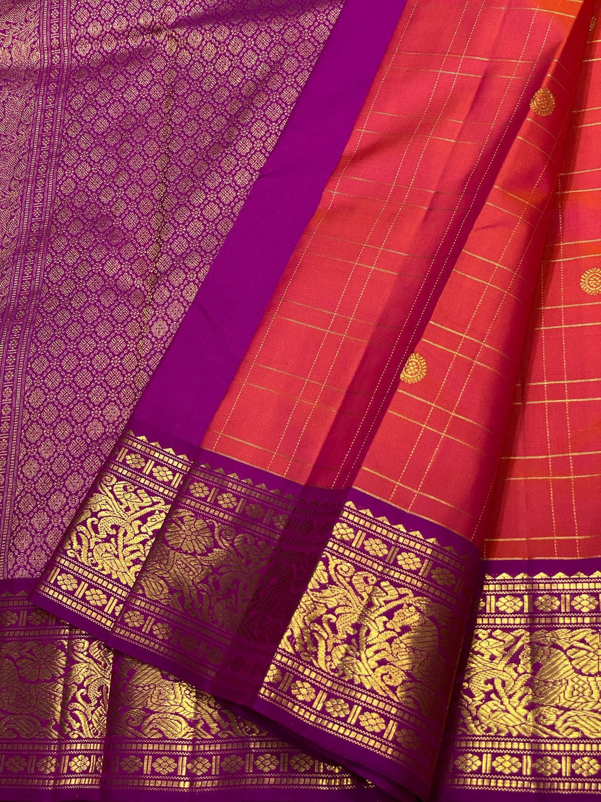 Classic Brick Rose & Purple 2gm Zari Vaira Oosi Elegance Kanchipuram Handloom Silk Saree SS25323
