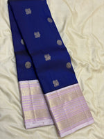 Load image into Gallery viewer, Classic Imperial Blue &amp; Pastel Lilac 2gm Zari Elegance Kanchipuram Handloom Silk Saree SS28269
