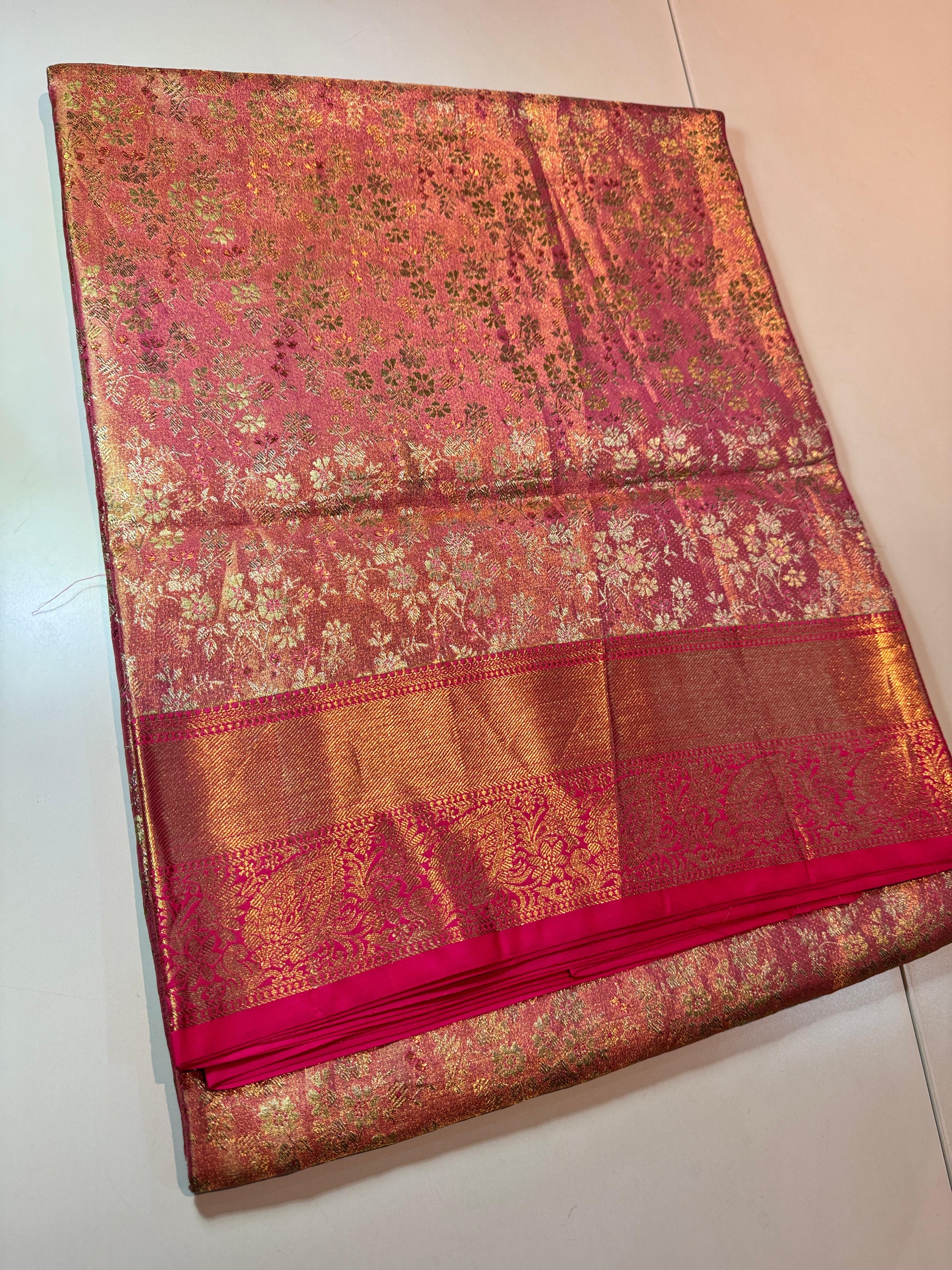 Classic Hot Pink Elegance Kanchipuram Tissue Handloom Silk Saree SS24505