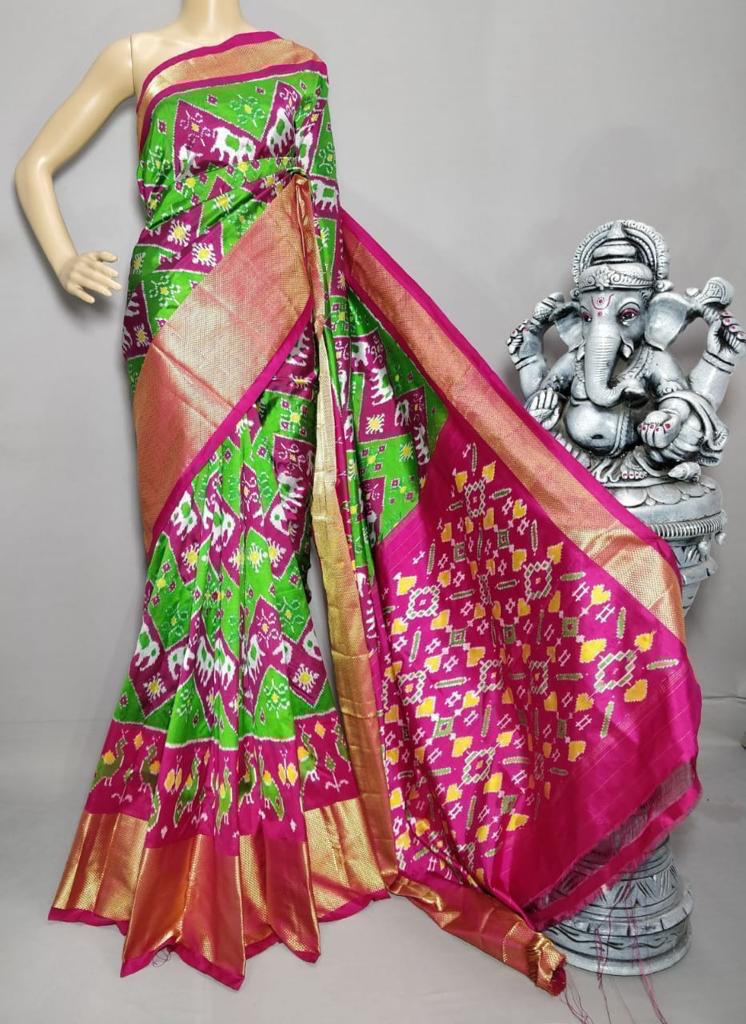 Classic Light Green & Deep Pink Ikkat Elegance Handloom Soft Silk Saree SS23111