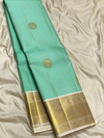Load image into Gallery viewer, Classic Sea Green &amp; Offwhite 2gm Zari Vintage Elegance Kanchipuram Handloom Silk Saree SS27892
