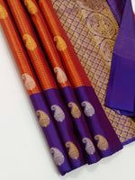 Load image into Gallery viewer, Classic Rust Orange &amp; Purple Elegance Kanchipuram Handloom Silk Saree SS27905

