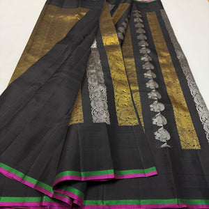 Classic Charcoal Black 2gm Zari Kanchipuram Handloom Silk Saree SS25731