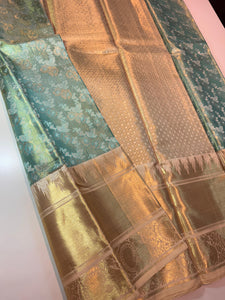 Classic Sea Green & Golden Beige Kanchipuram Handloom Silk Saree SS25858