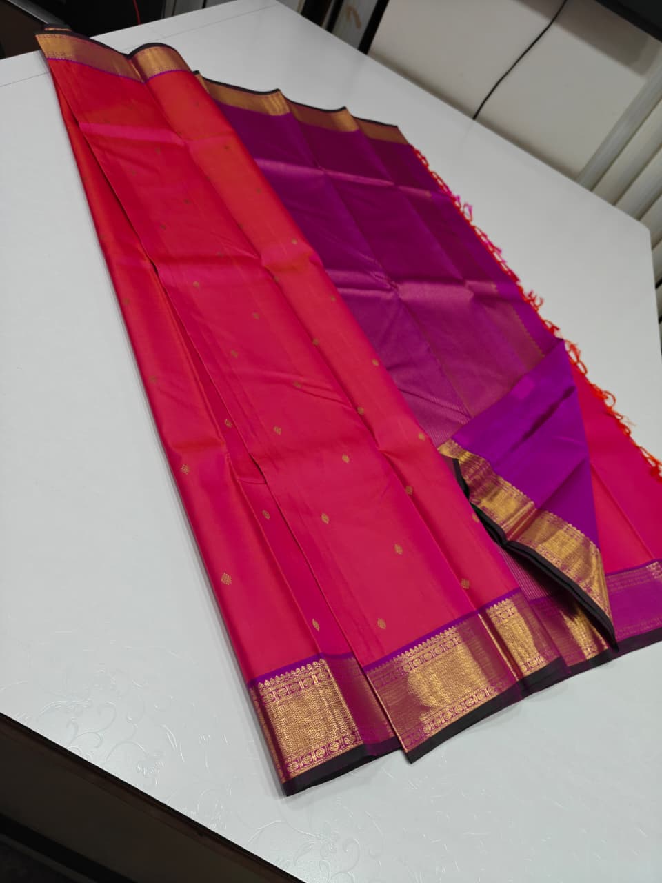 Classic Rose & Fuchsia Pink 2gm Zari Kanchipuram Handloom Silk Saree SS26602