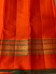 Classic Beige Cream & Orange 2gm Zari Elegance Kanchipuram Handloom Silk Saree SS20576