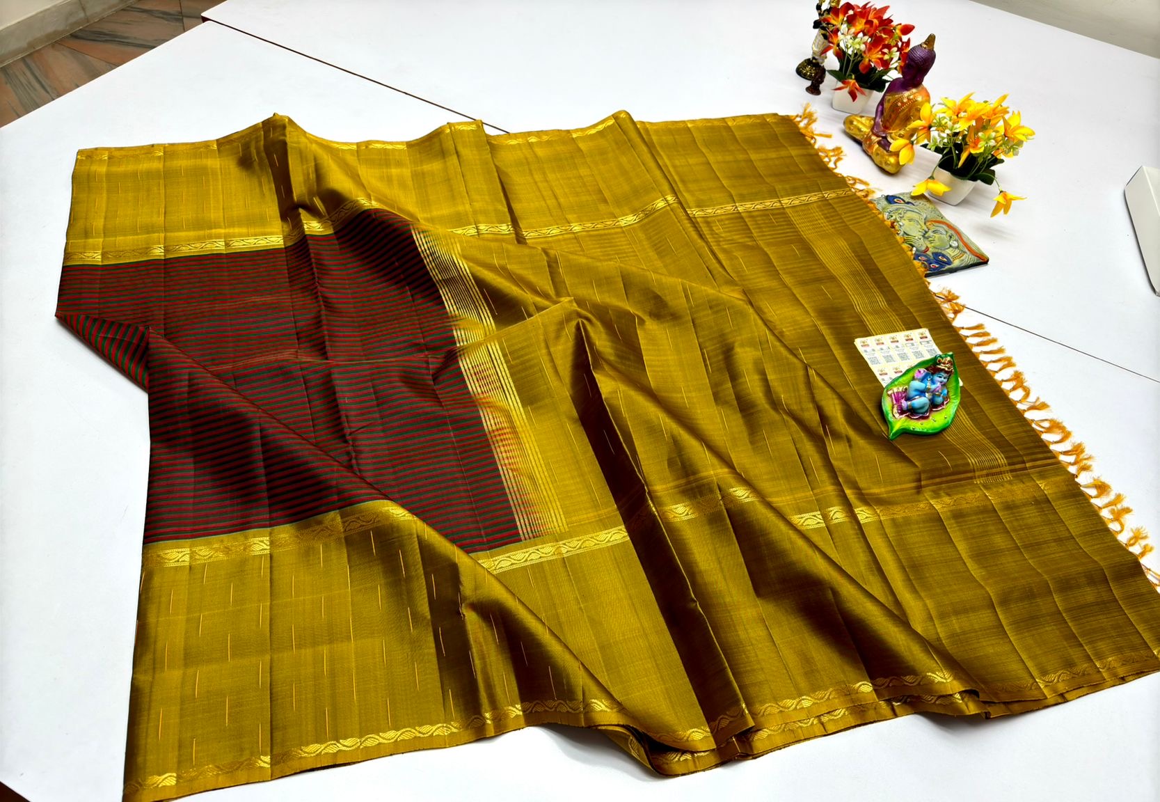 Classic Coffee Brown & Mustard Gold Elegance Kanchipuram Handloom Silk Saree SS23746