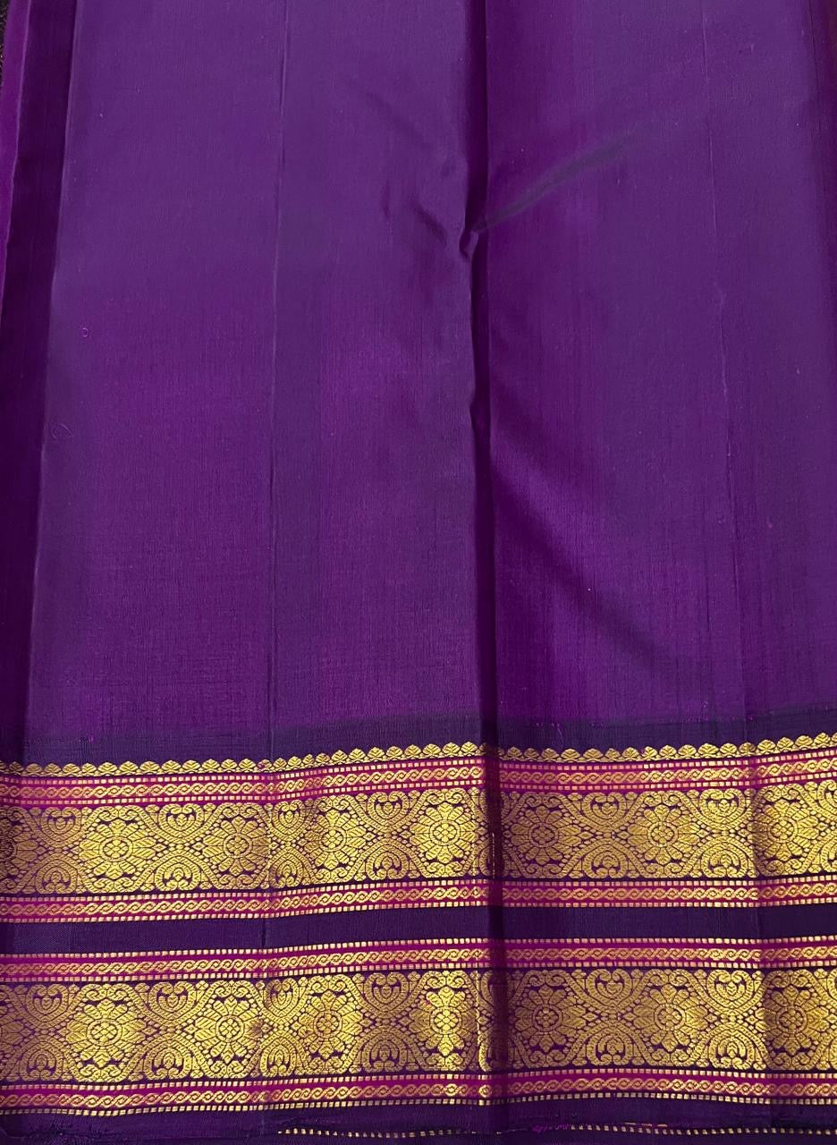 Classic Sunny Yellow & Violet 2gm Zari Bridal Elegance Kanchipuram Tissue Handloom Silk Saree SS24767