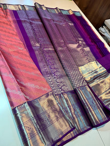 Classic Rose Pink & Purple 3D Bridal Elegance Kanchipuram Handloom Silk Saree SS23898