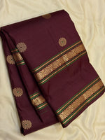 Load image into Gallery viewer, Classic Chocolate Brown 1gm Zari Double Border Elegance Kanchipuram Handloom Silk Saree SS28603
