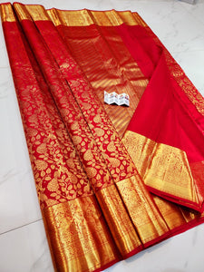 Classic Scarlet Red Bridal Elegance Kanchipuram Handloom Silk Saree SS26075