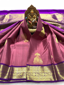 Classic Dusky Rose & Vadamalli 2gm Zari Kanchipuram Handloom Silk Saree SS25988