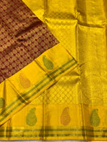 Load image into Gallery viewer, Classic Maroon Red &amp; Sunny Yellow 2gm Zari Bridal Elegance Kanchipuram Handloom Silk Saree SS25834
