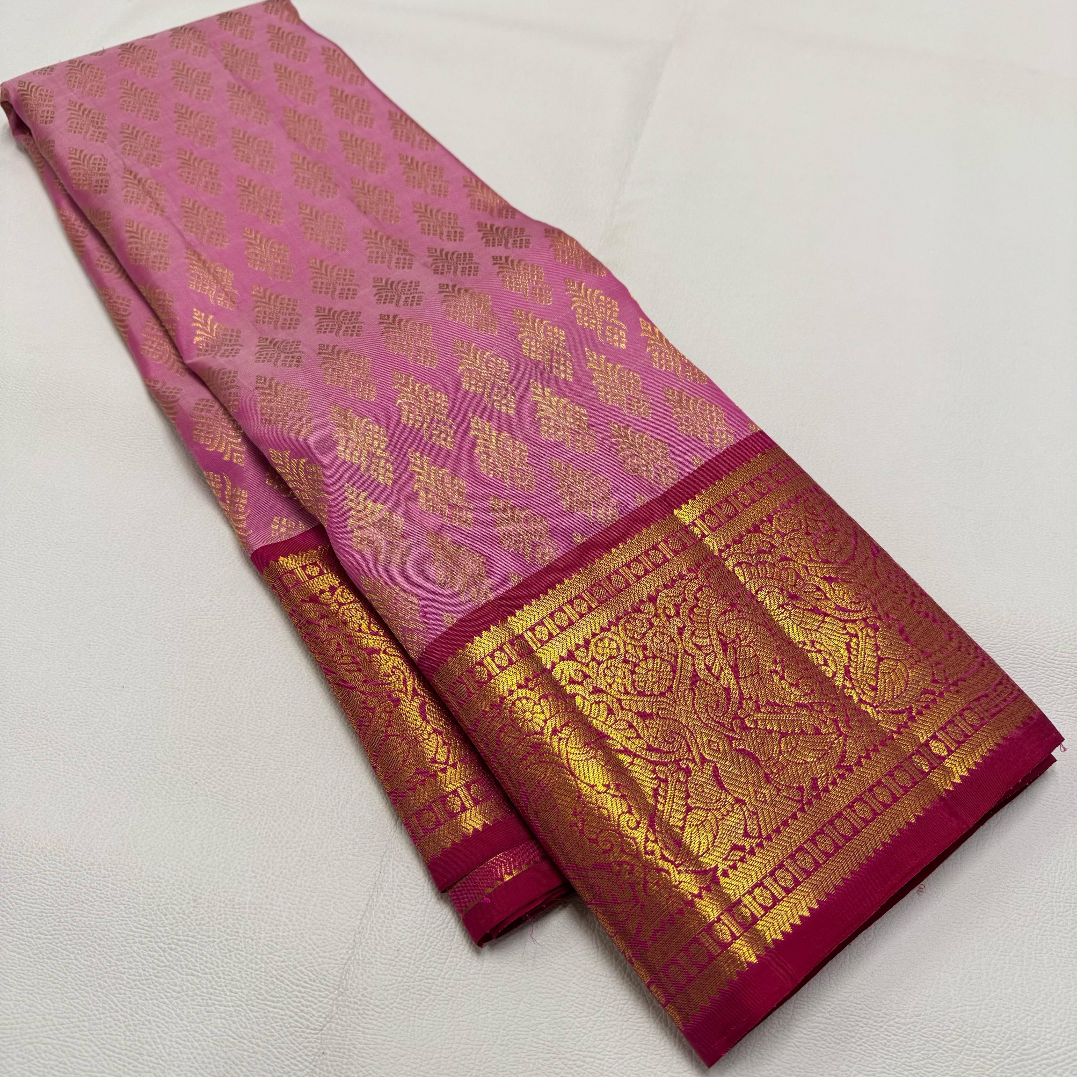 Classic Creamy Pink & Deep Pink 2gm Zari Bridal Elegance Kanchipuram Handloom Silk Saree SS24758