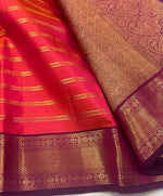 Load image into Gallery viewer, Classic Orange &amp; Wine Red 2gm Zari Elegance Kanchipuram Handloom Silk Saree SS27045
