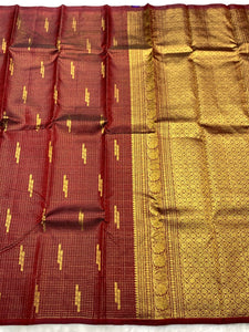 Classic Brick Red 2gm Zari Kanchipuram Handloom Silk Saree SS25974