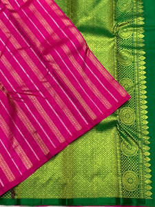 Classic Deep Pink & Green 2gm Zari Kanchipuram Handloom Silk Saree SS25850