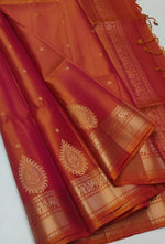 Load image into Gallery viewer, Classic Burnt Orange Double Warp Elegance Handloom Soft Silk Saree SS28241
