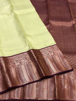 Load image into Gallery viewer, Classic Light Green &amp; Mahogany Red 1gm Zari Vaira Oosi Checks Elegance Kanchipuram Handloom Silk Saree SS25497n
