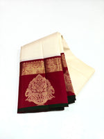 Load image into Gallery viewer, Classic Butter Cream &amp; Dark Pink 2gm Zari Kanchipuram Handloom Silk Saree SS26884
