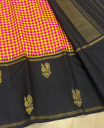 Load image into Gallery viewer, Classic Yellow &amp; Pink Black 1gm Zari Checks Elegance Kanchipuram Handloom Silk Saree SS27609
