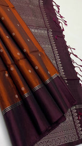 Classic Brown & Plum Elegance Handloom Soft Silk Saree SS23273