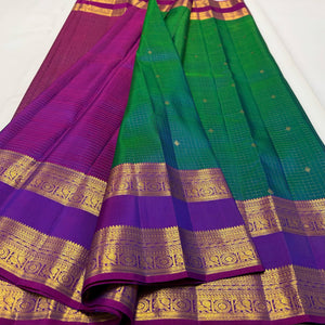 Classic Peacock Green & Wine Red 1gm Zari Elegance Kanchipuram Handloom Silk Saree SS24547