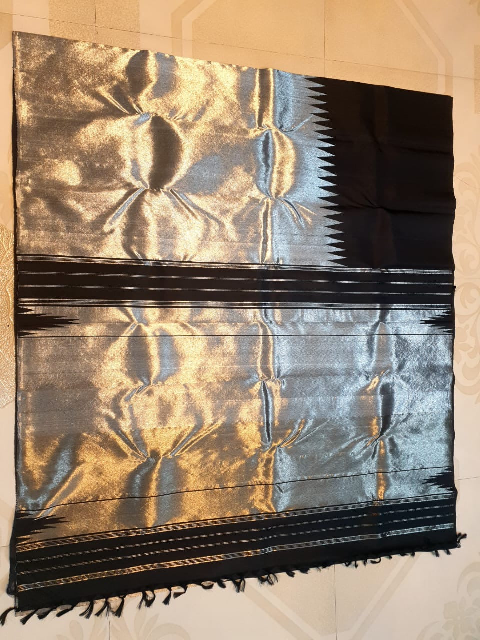 Classic Charcoal Black & Silver 2gm Zari Elegance Kanchipuram Handloom Silk Saree SS24435