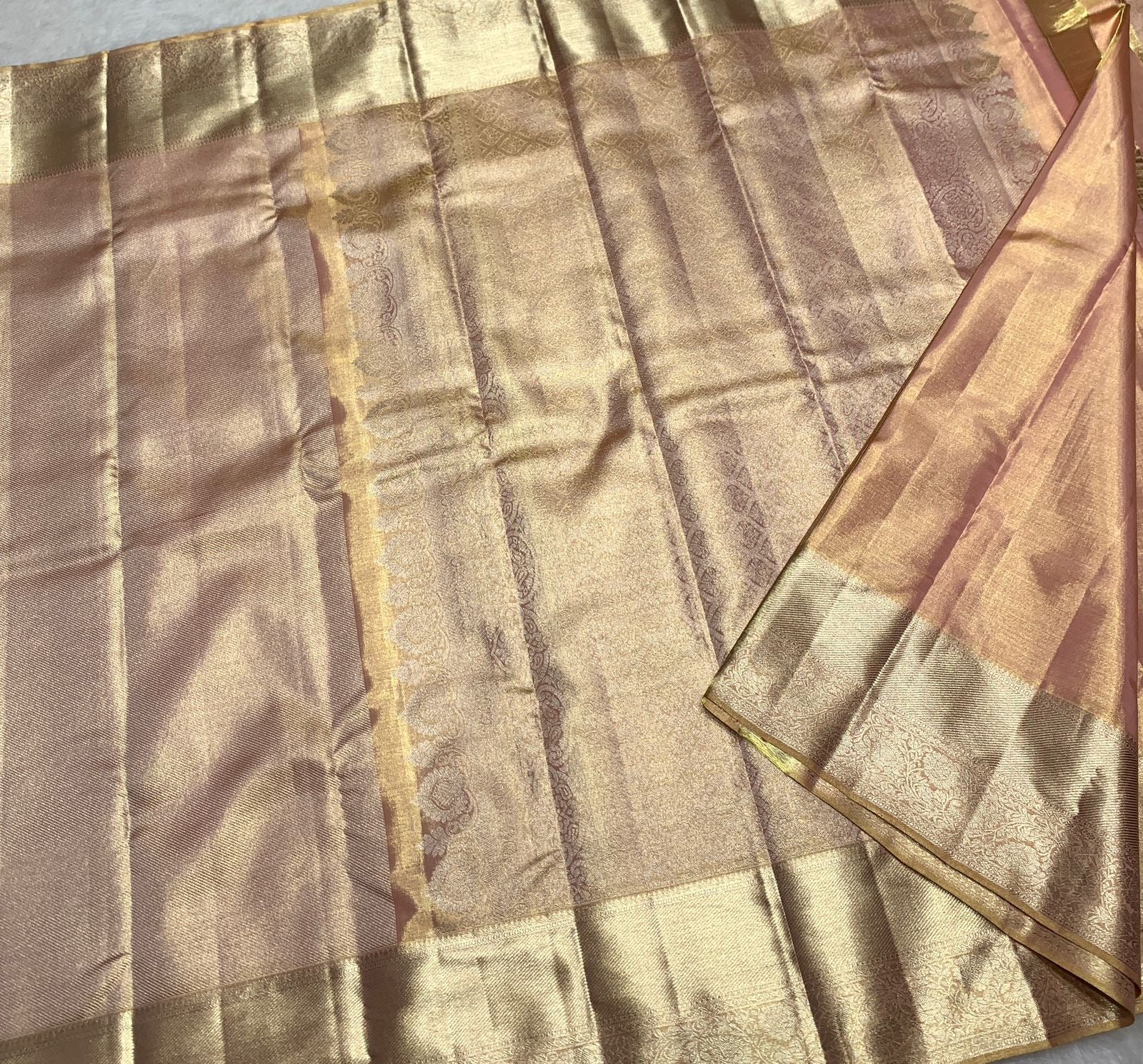 Pastel Pink & Cream Dual Toned 2gm Zari Bridal Elegance Kanchipuram Handloom Silk Saree SS25446