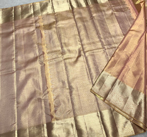 Pastel Pink & Cream Dual Toned 2gm Zari Bridal Elegance Kanchipuram Handloom Silk Saree SS25446