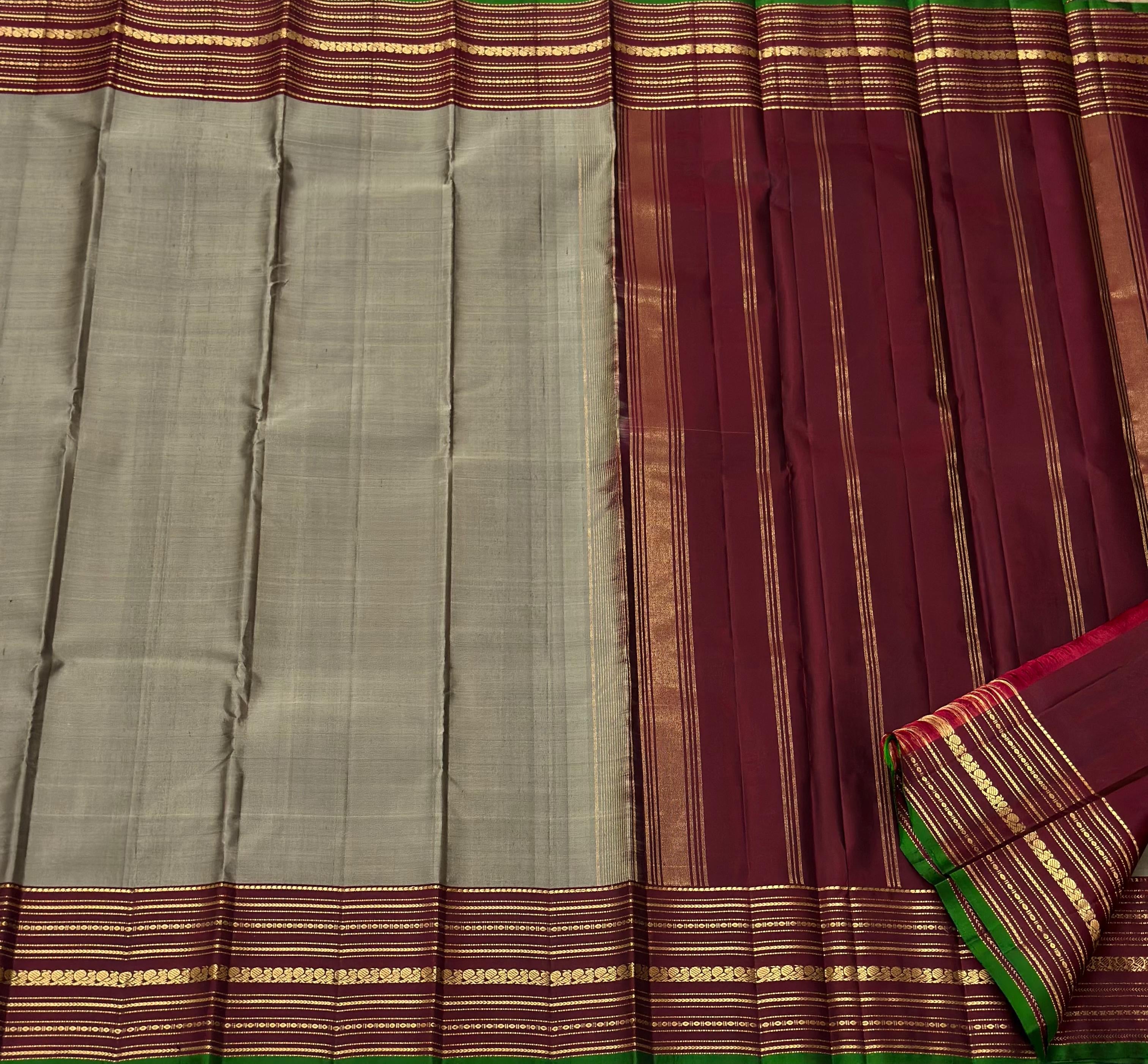 Classic Champagne & Barn Red 1gm Zari Elegance Kanchipuram Handloom Silk Saree SS24138