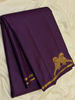 Load image into Gallery viewer, Classic Deep Plum Parrot Butta Small Border 2gm Zari Bridal Elegance Kanchipuram Handloom Silk Saree SS28369

