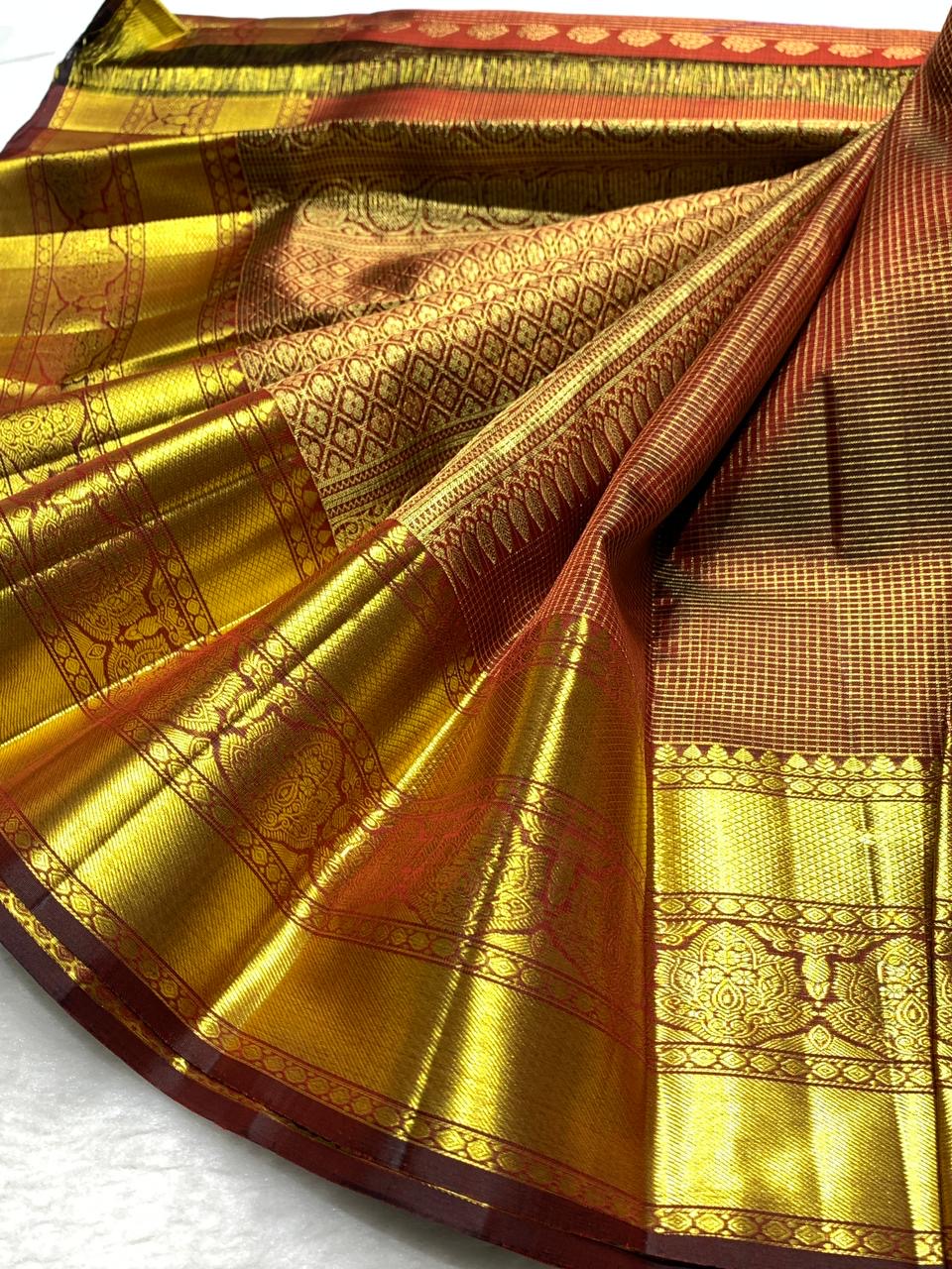 Classic Brown 2gm Zari Elegance Kanchipuram Handloom Silk Saree SS24208