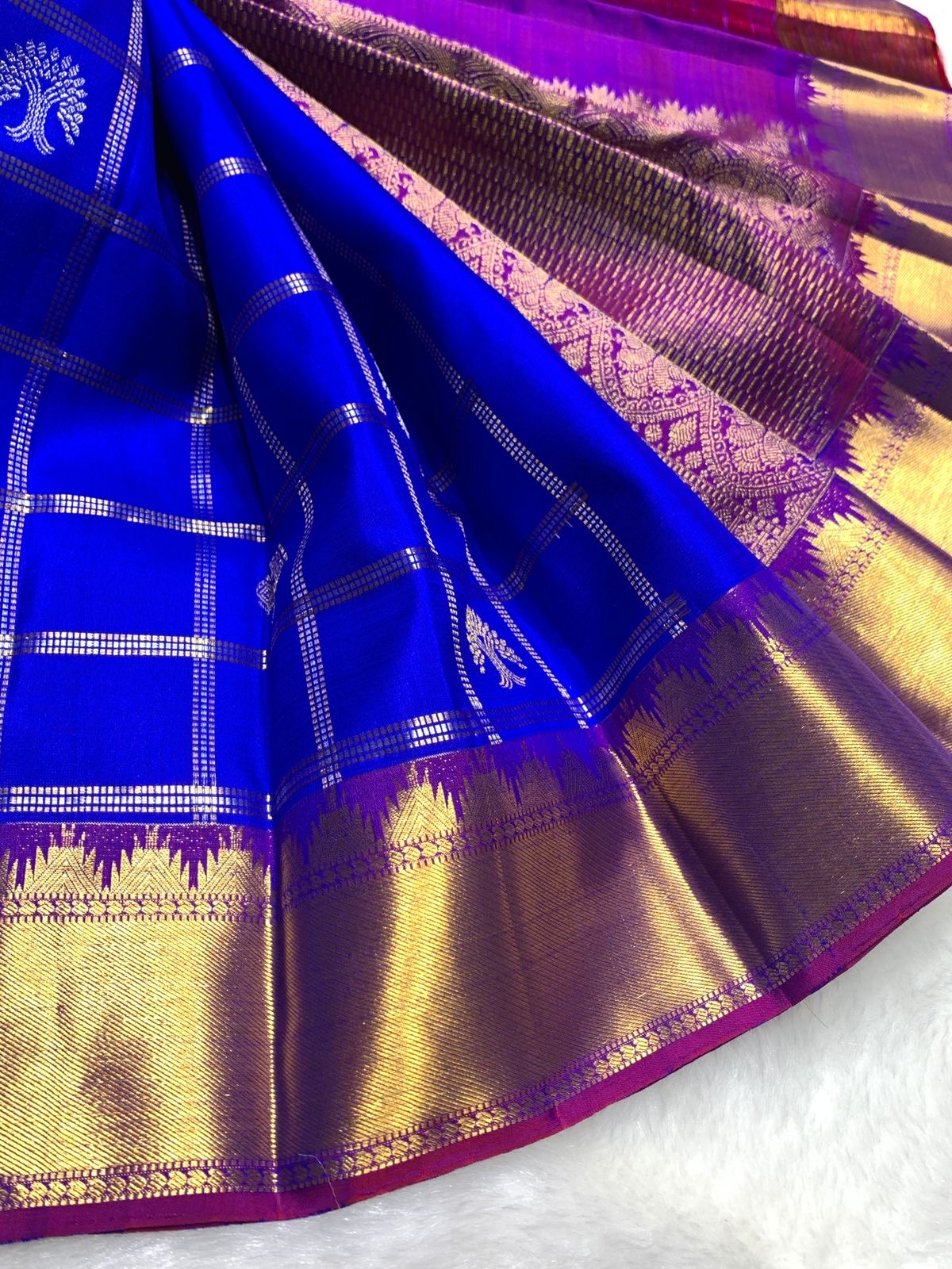 Classic Robin Blue & Purple 2gm Zari Elegance Kanchipuram Handloom Silk Saree SS25364