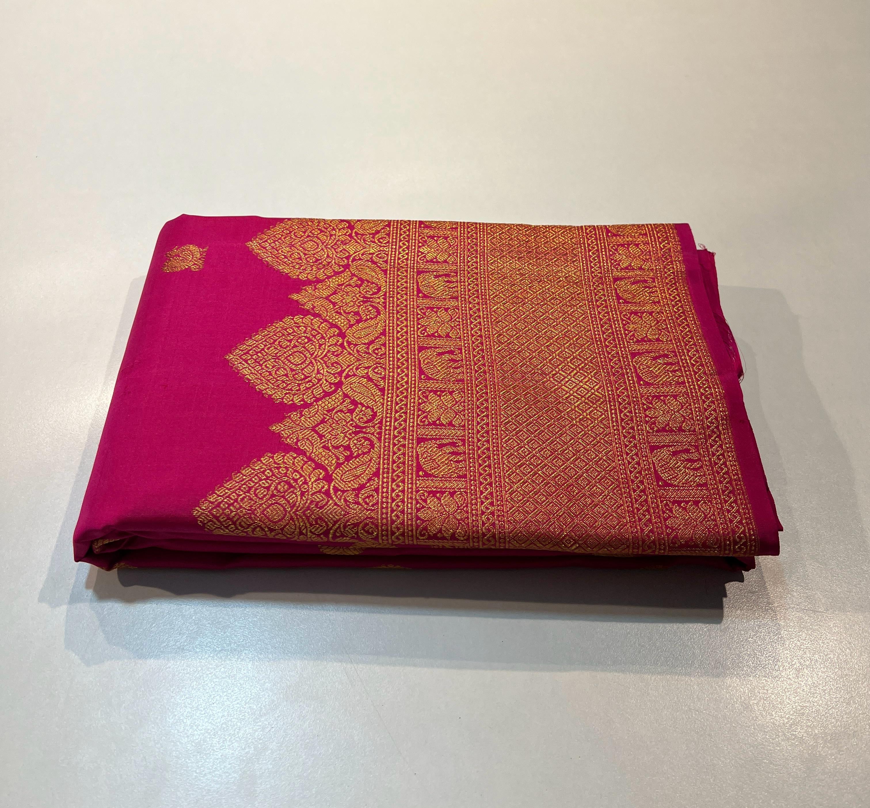 Classic Dark Pink Bridal Elegance Kanchipuram Handloom Silk Saree SS24503